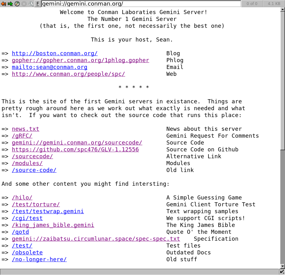 Dillo loading gemini://gemini.conman.org/